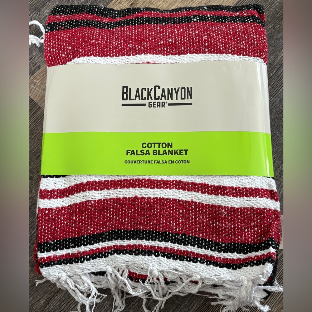 NWT- Black Canyon Cotton Falsa Blanket, made in Mexico, red/black/white